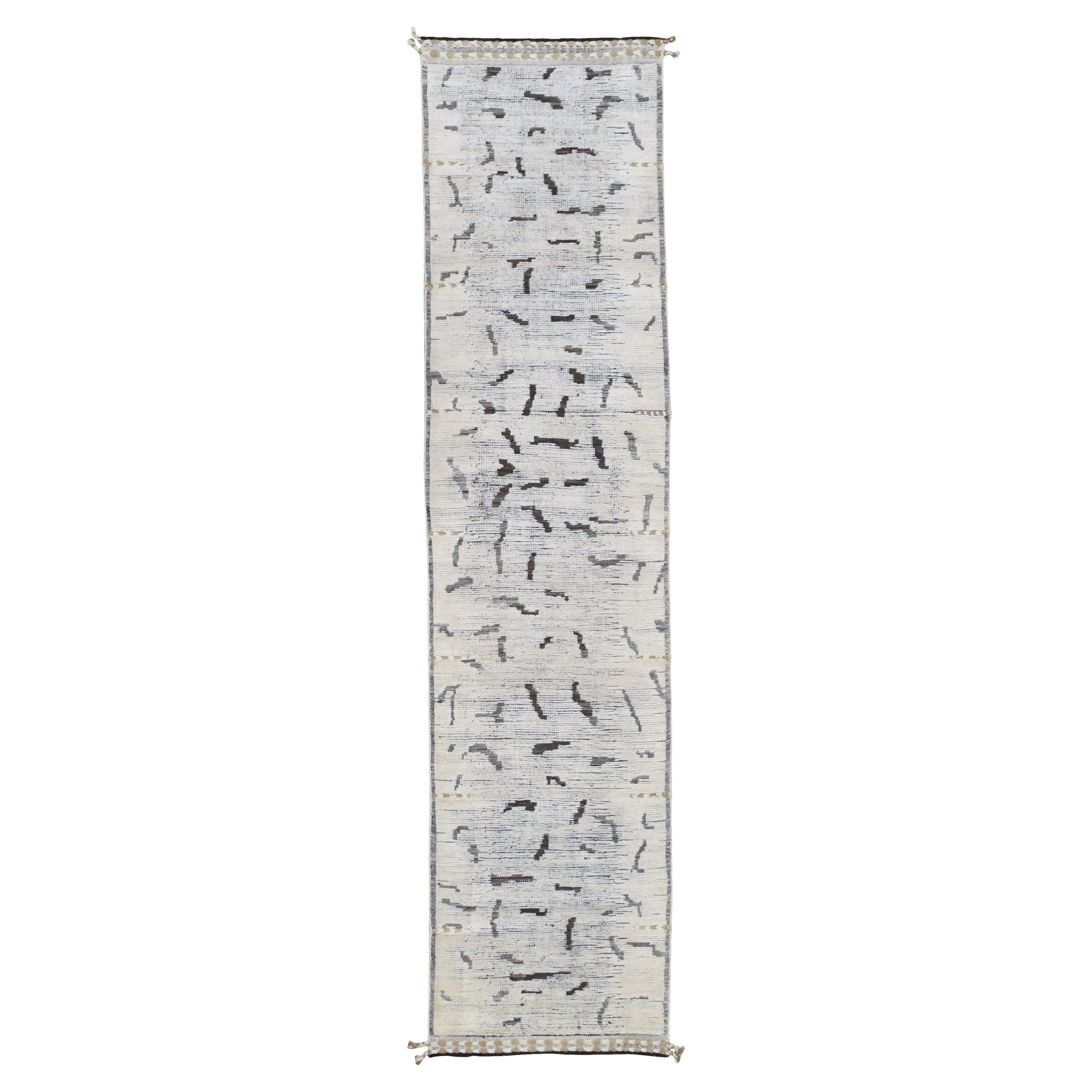 Abstrakter erdfarbener gemusterter Woll-Läufer 3'x12'6'' im Angebot