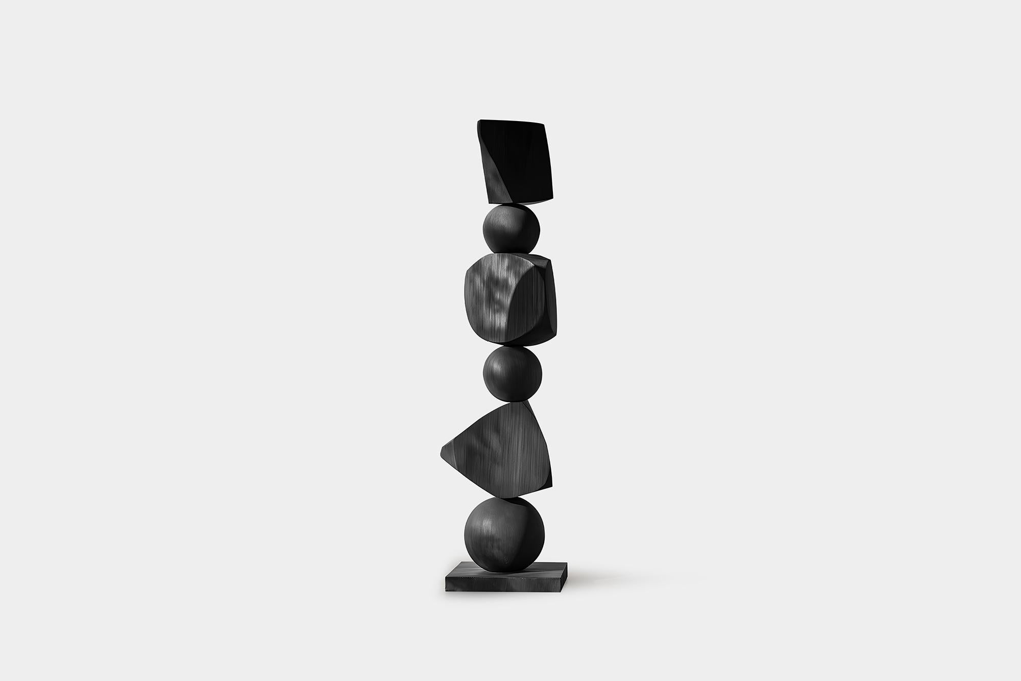 Hand-Crafted Abstract Elegance, Dark, Sleek Black Solid Wood by Escalona, Still Stand No98 For Sale