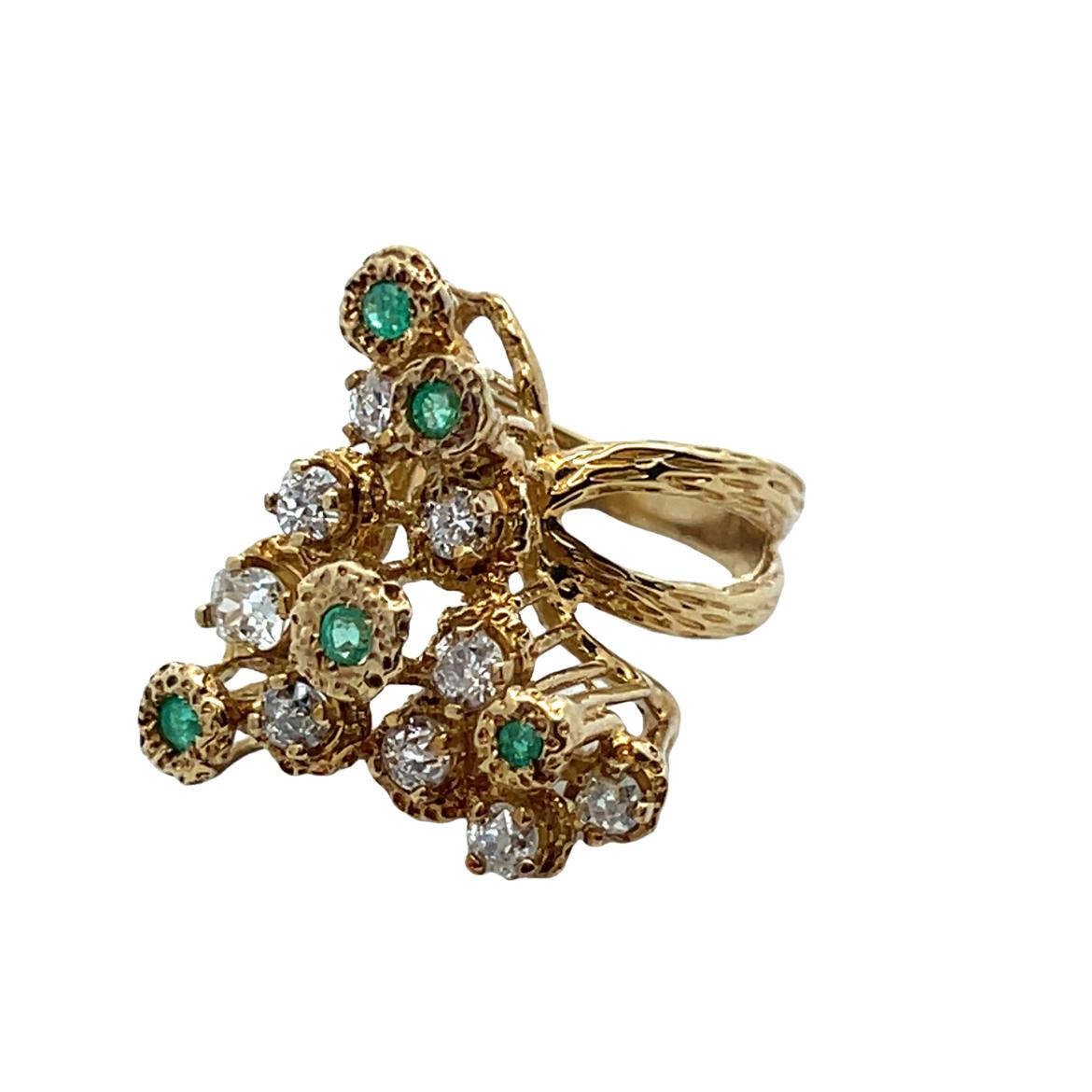 Abstrakter Ring mit Smaragd und Diamant Damen im Angebot