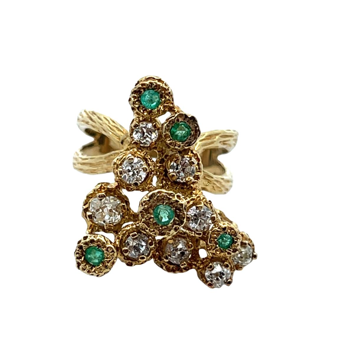 Abstrakter Ring mit Smaragd und Diamant im Angebot 1