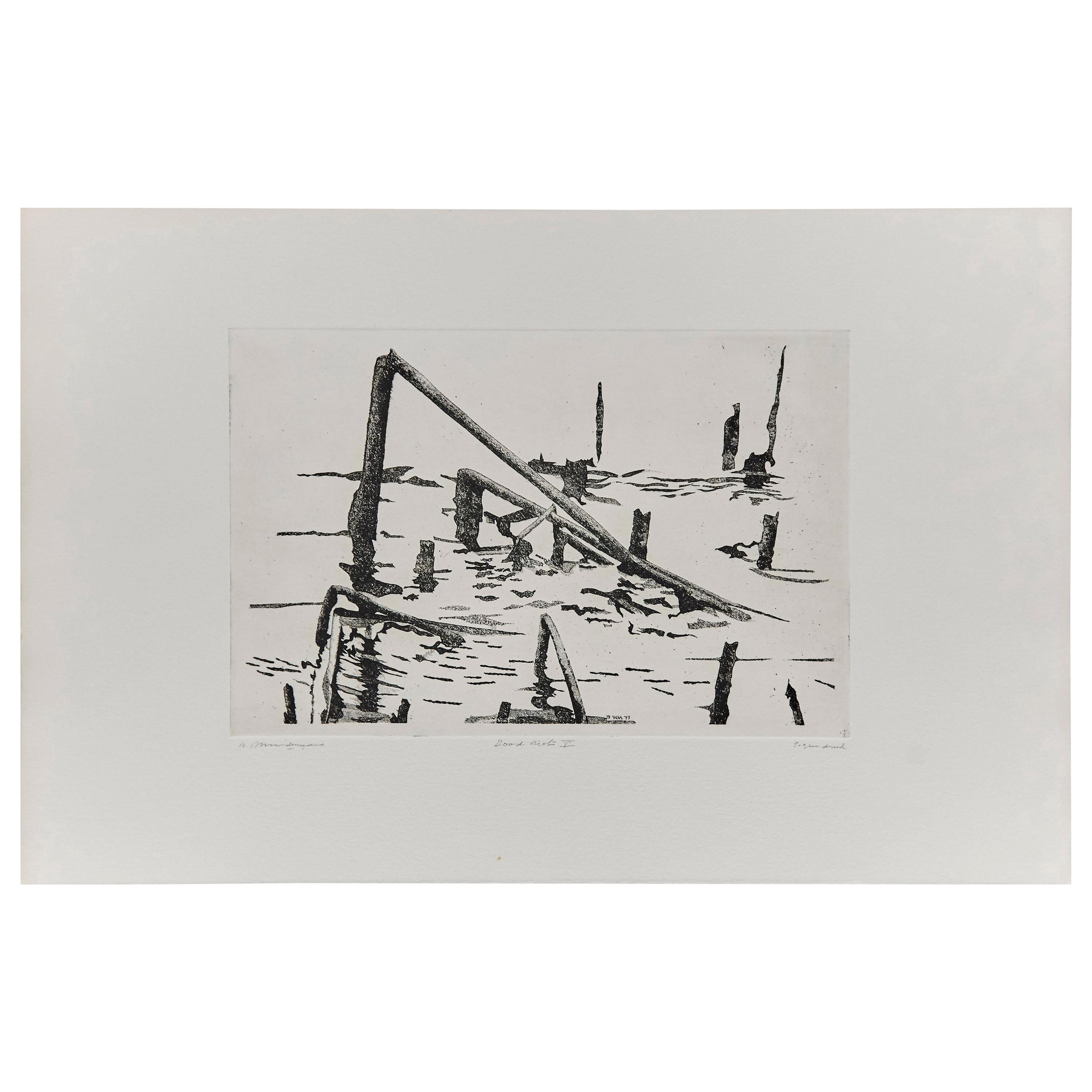 Abstract Etching by Unknown Artist, Holland, circa 1980