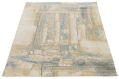 Abstrakter ätherischer moderner Teppich - Hand-Loom Wolle & Nylon Mischung in Sand und Blau
