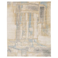 Abstrakter ätherischer moderner Teppich - Hand-Loom Wolle & Nylon Mischung in Sand und Blau