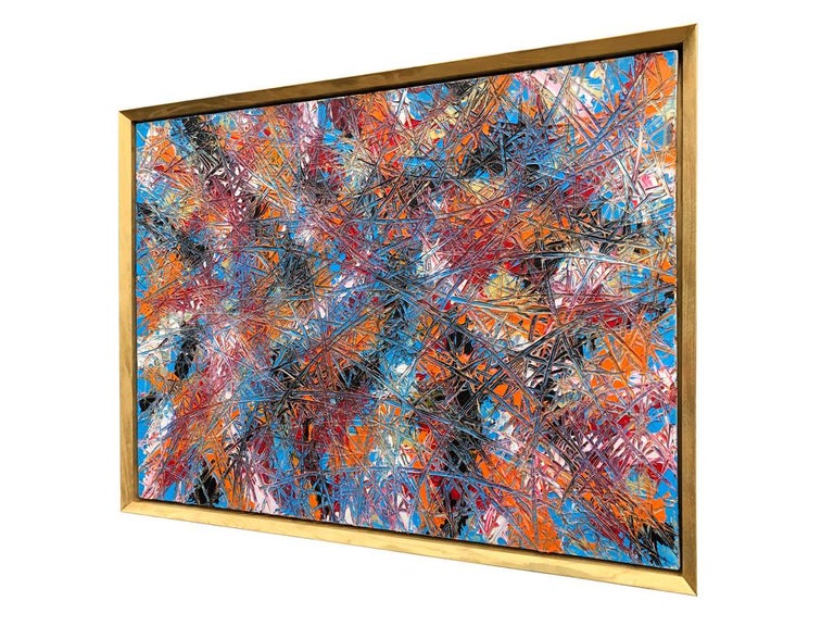 Contemporary Abstract Expressionism Acrylic Painting Deeply Textured, Orange Blue Black For Sale
