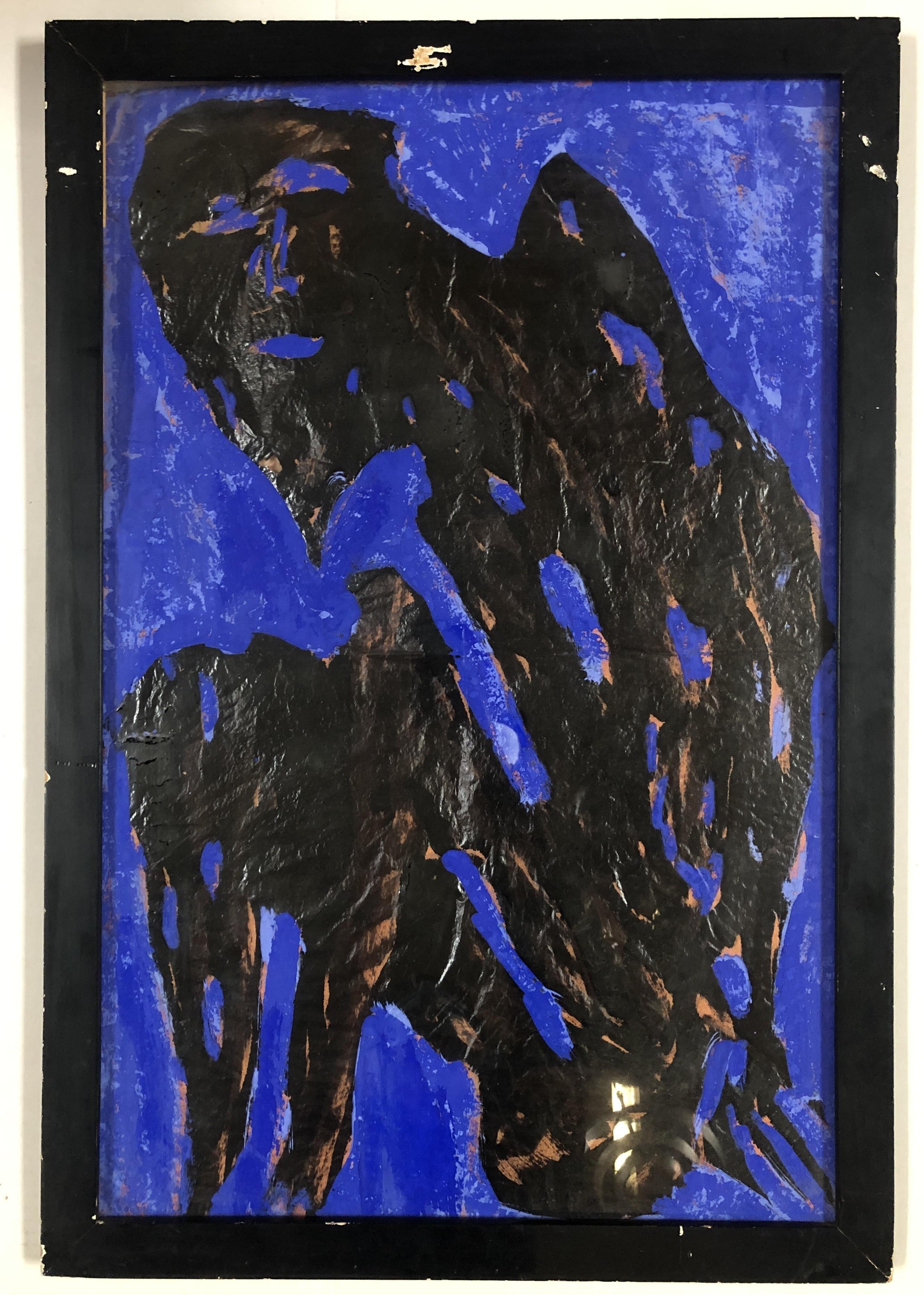 Moderne Expressionnisme abstrait Paire de tableaux bleus représentant un poulet et un homme, non signés en vente