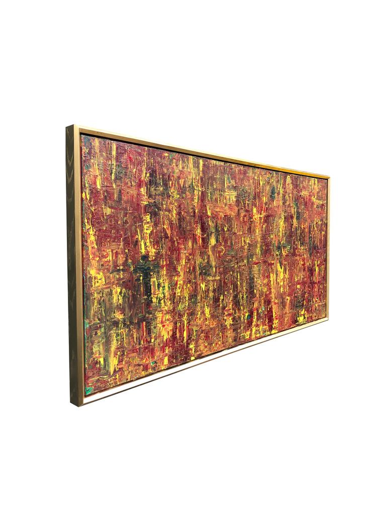 Abstract Expressionist Acrylic Painting On Canvas Gold Wood Frame Red Yellow For Sale 1