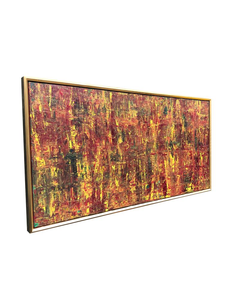 Abstract Expressionist Acrylic Painting On Canvas Gold Wood Frame Red Yellow In New Condition For Sale In Toronto, Ontario