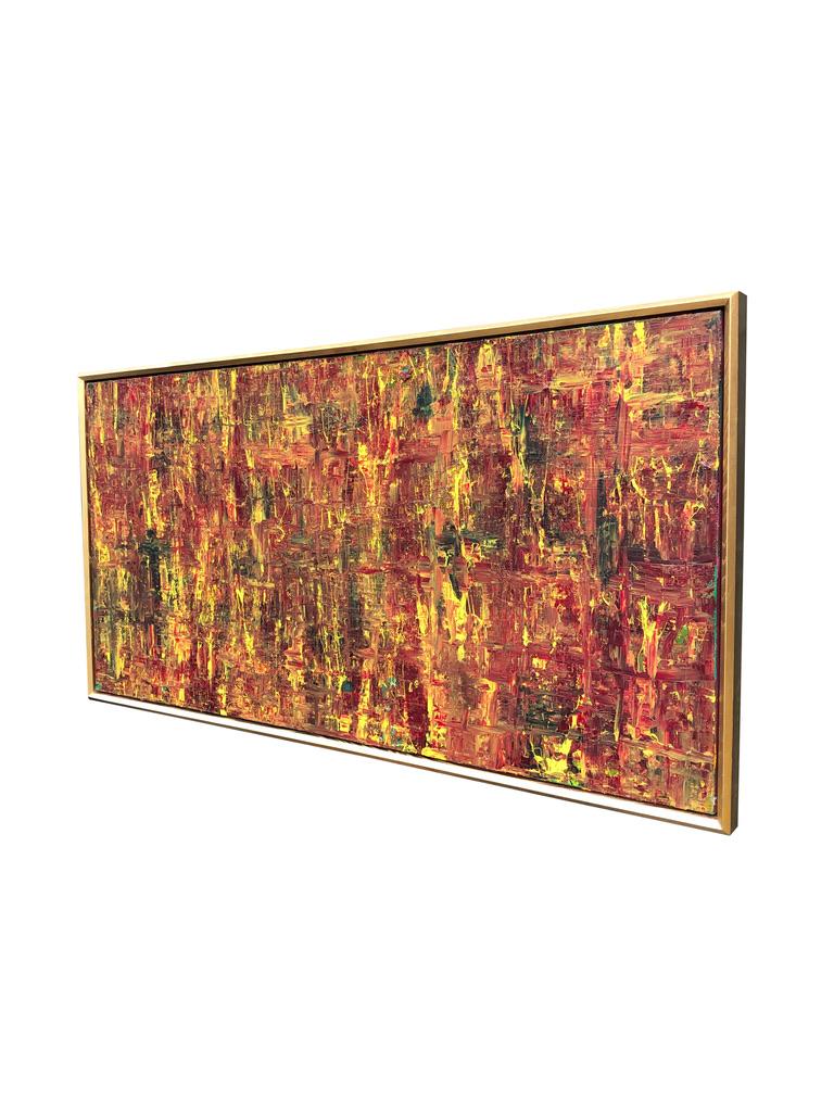 Abstract Expressionist Acrylic Painting On Canvas Gold Wood Frame Red Yellow For Sale 2