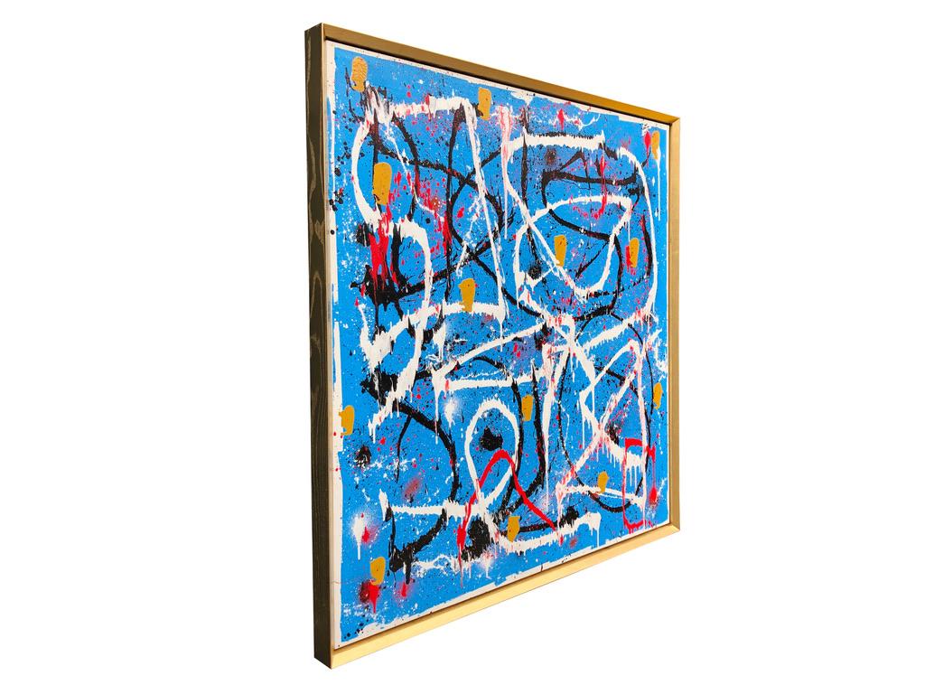 Abstract Expressionist Acrylic Painting on Canvas with Gold Wood Frame In New Condition In Toronto, Ontario