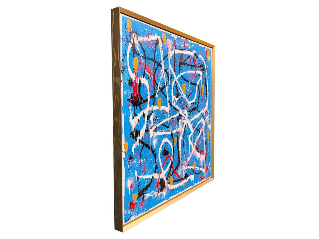 Contemporary Abstract Expressionist Acrylic Painting on Canvas with Gold Wood Frame