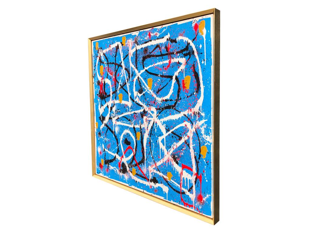 Abstract Expressionist Acrylic Painting on Canvas with Gold Wood Frame 1
