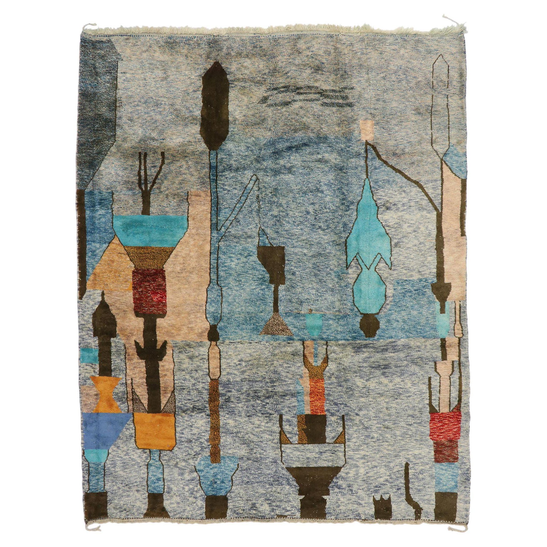 Abstract Expressionist Beni Mrirt Moroccan Rug Inspired by Paul Klee For Sale