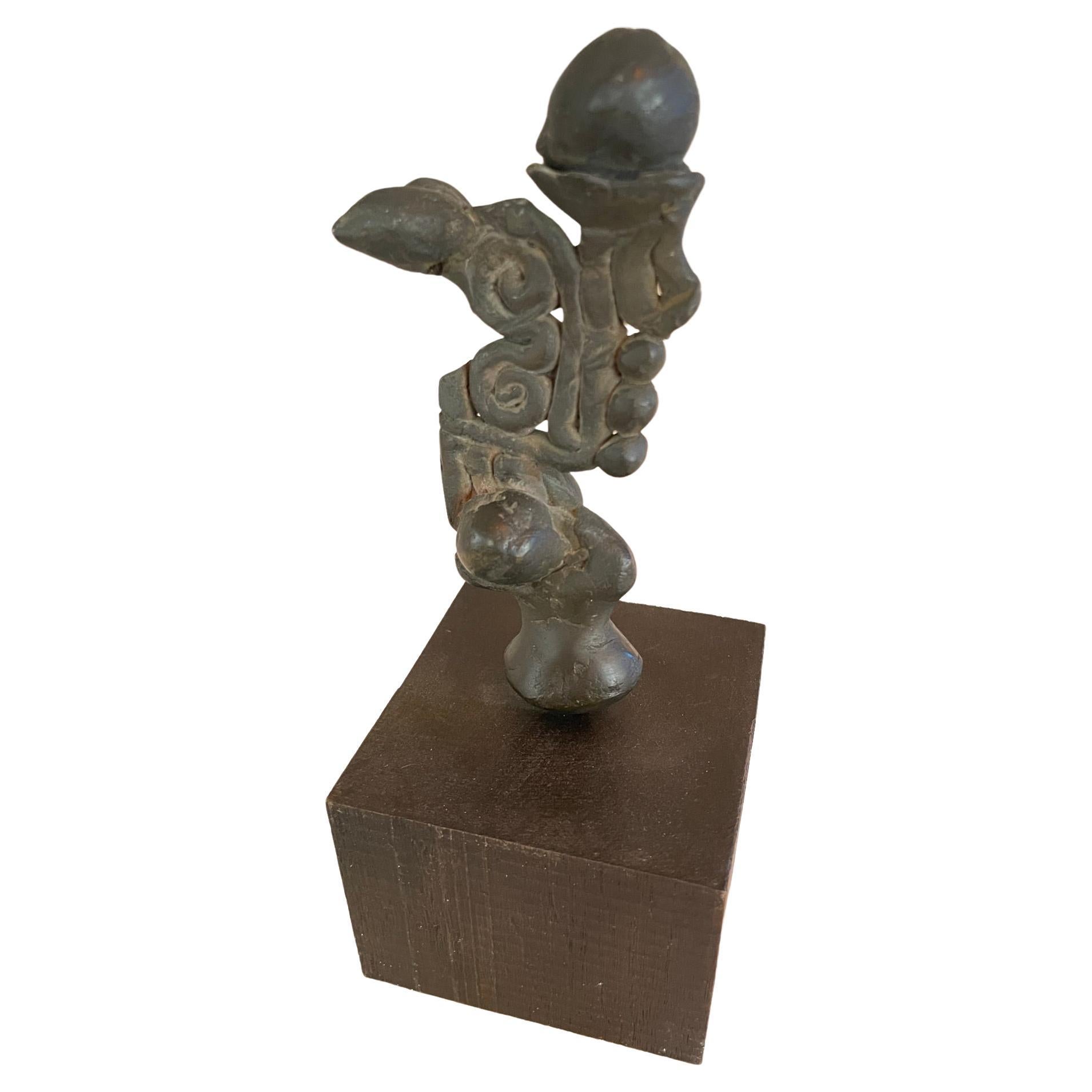 Abstract Expressionist Bronze Sculpture on Wood Base, France, 1930s For Sale
