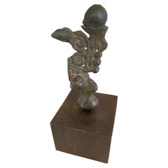Vintage Abstract Expressionist Bronze Sculpture on Wood Base, France, 1930s