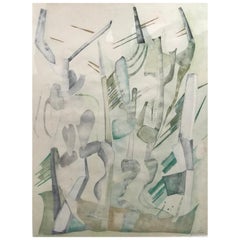 Abstract Expressionist Cactus Desert Watercolor on Paper, J. Toor, 1973