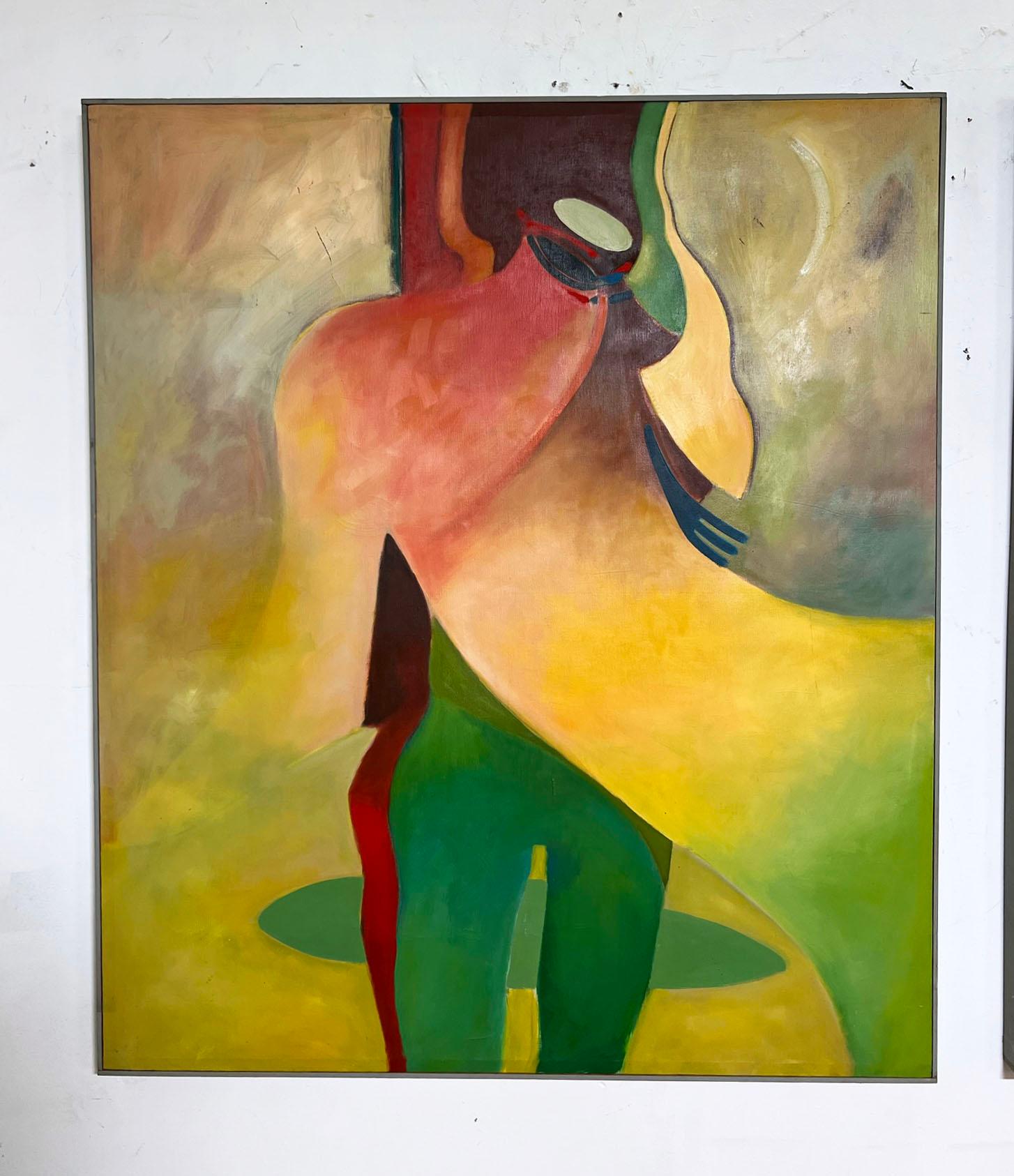 An unusual diptych of abstract figurative work in the manner of Roy de Maistre or Francis Bacon, signed L. Alicea, d. 1981.