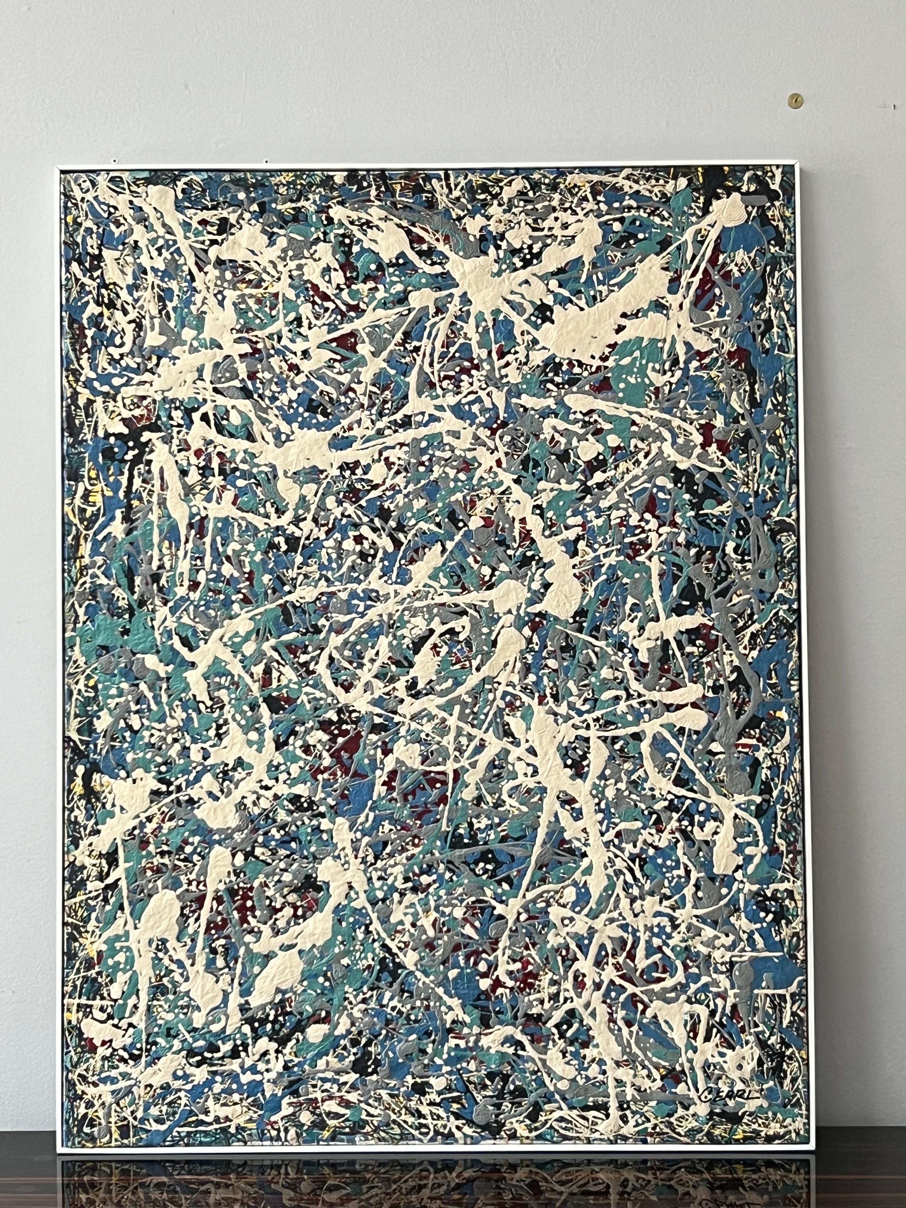 American Abstract Expressionist Drip Oil Painting Manner of Jackson Pollock by C. Earl For Sale