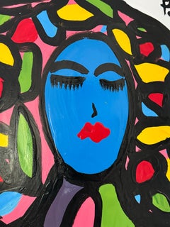 Abstract Expressionist Female Portrait in Bold Colors, Signed Polgini