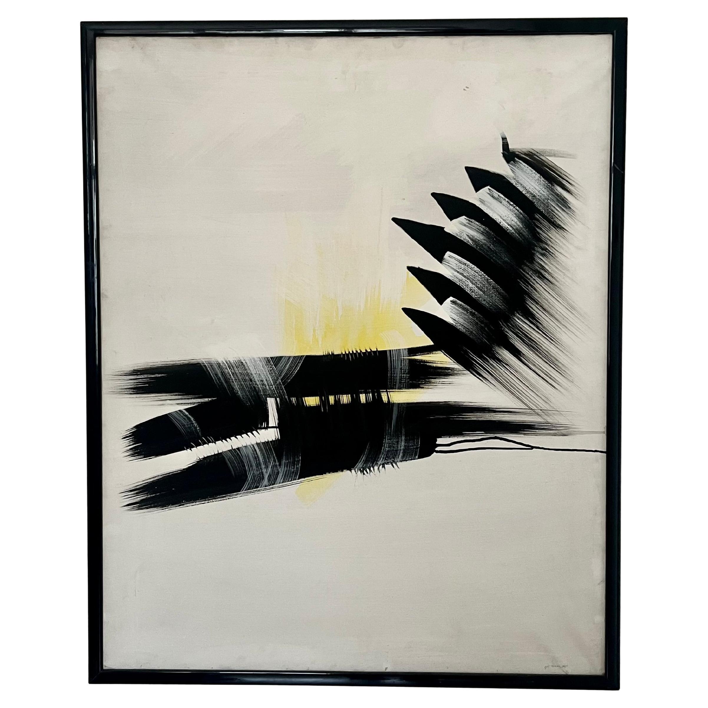 Large abstract expressionist framed painting, signed. Mid to late 20th century