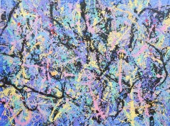 Abstract Expressionist Lavender, Blue & Black Painting