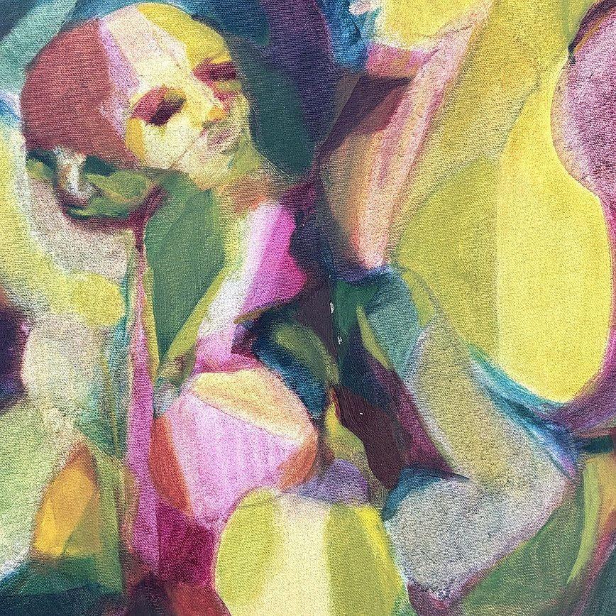 Abstrakter Expressionist Mehrfarbige Figuren Öl auf Leinwand Signiert Mars (amerikanisch) im Angebot