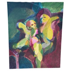 Abstract Expressionist Multi-colored Figures Oil on Canvas Signed Mars