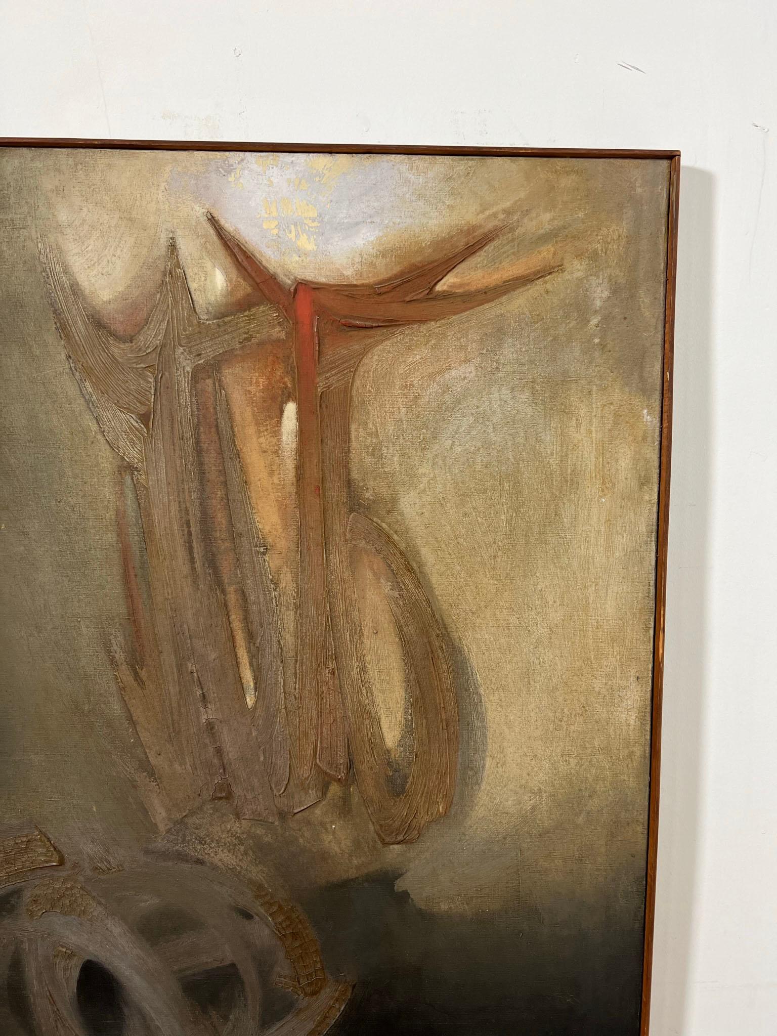 An atmospheric modernist abstract expressionist oil by the Spanish painter Vicente Vela, dated 1962