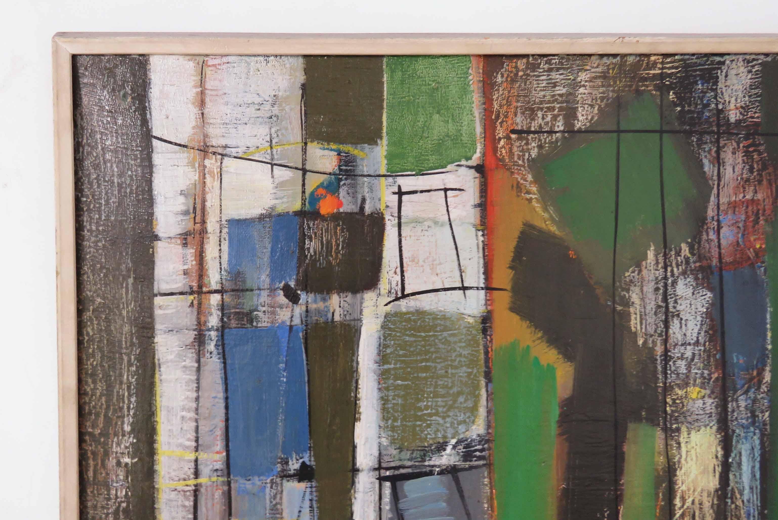 Mid-Century Modern Abstract Expressionist Painting by Important Israeli Artist Shmuel Raayoni
