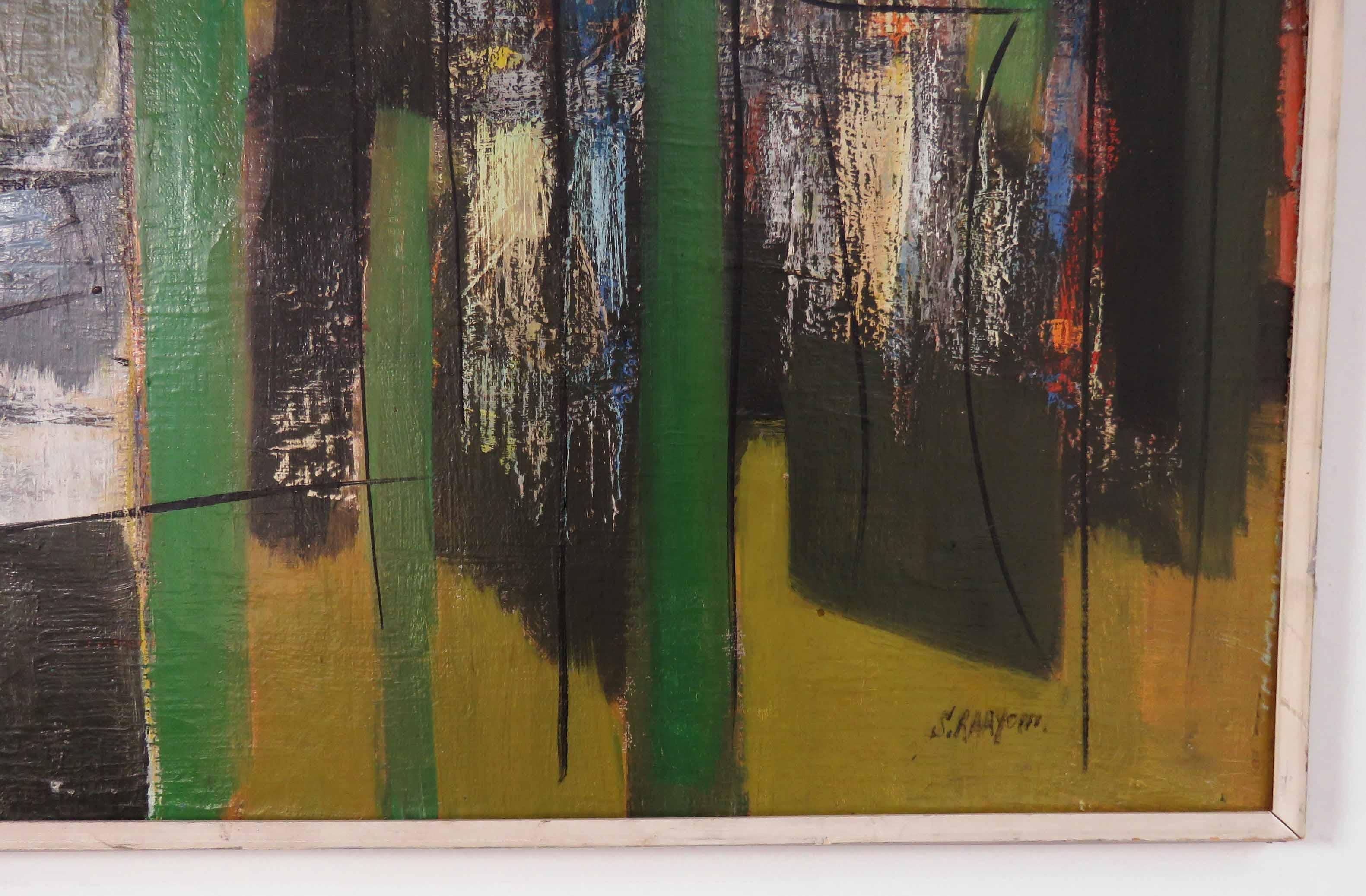 Canvas Abstract Expressionist Painting by Important Israeli Artist Shmuel Raayoni