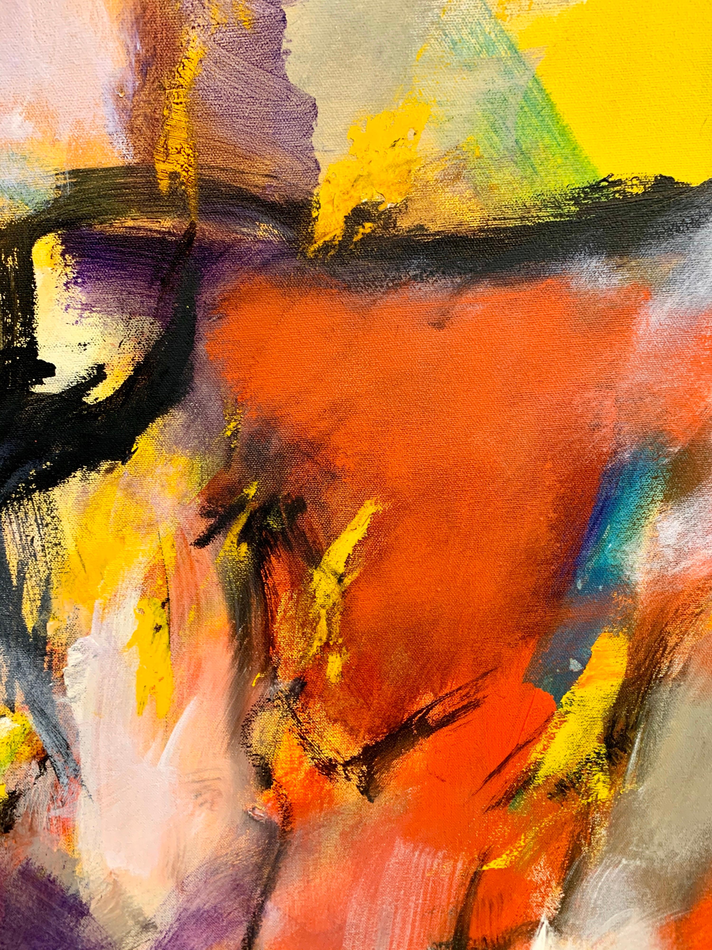 Original abstract painting framed. Signed by Marlene Bremer lower right.