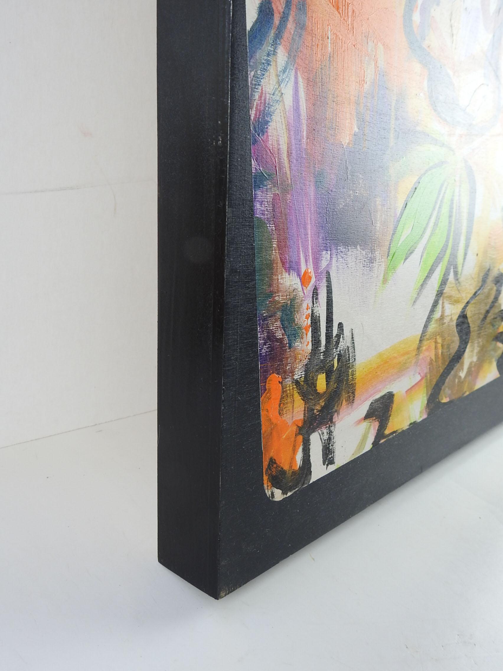 Modern Abstract Expressionist Painting on Wood For Sale