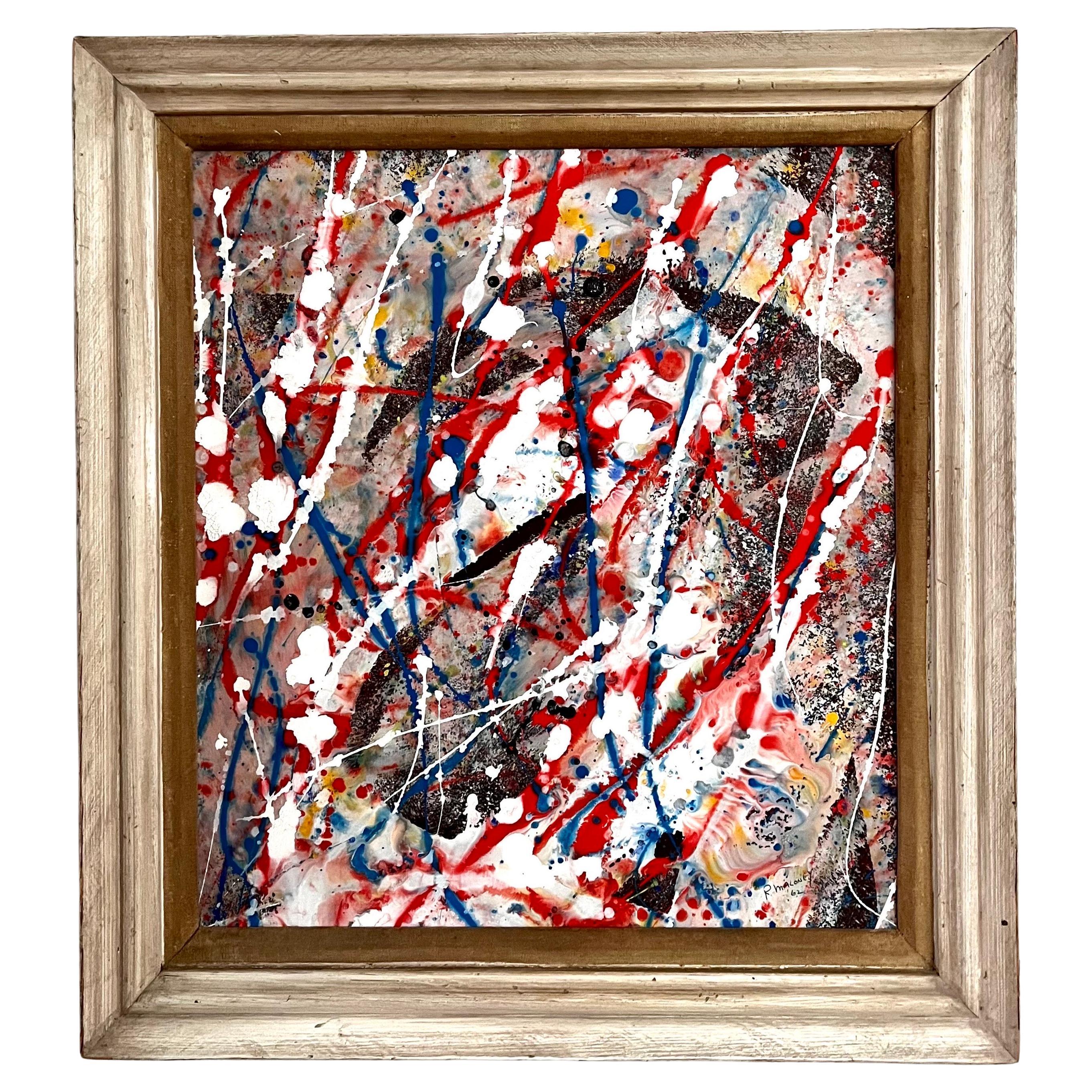 Abstract Expressionist Painting style of J. Pollock signed R. Maloney, 1962 For Sale