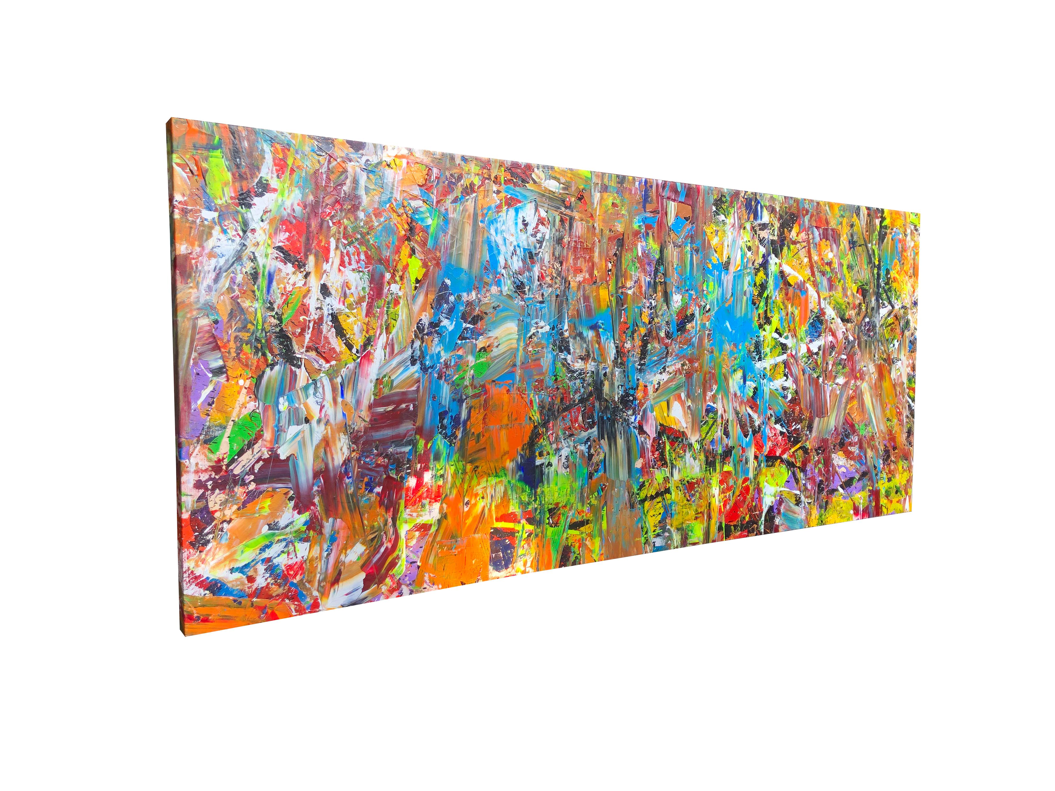 Modern Abstract Expressionist Painting with Vivid Colors Orange Blue Red Green White