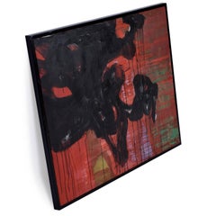 Abstract Expressionist Red and Black Nakamura Oil Painting 1969