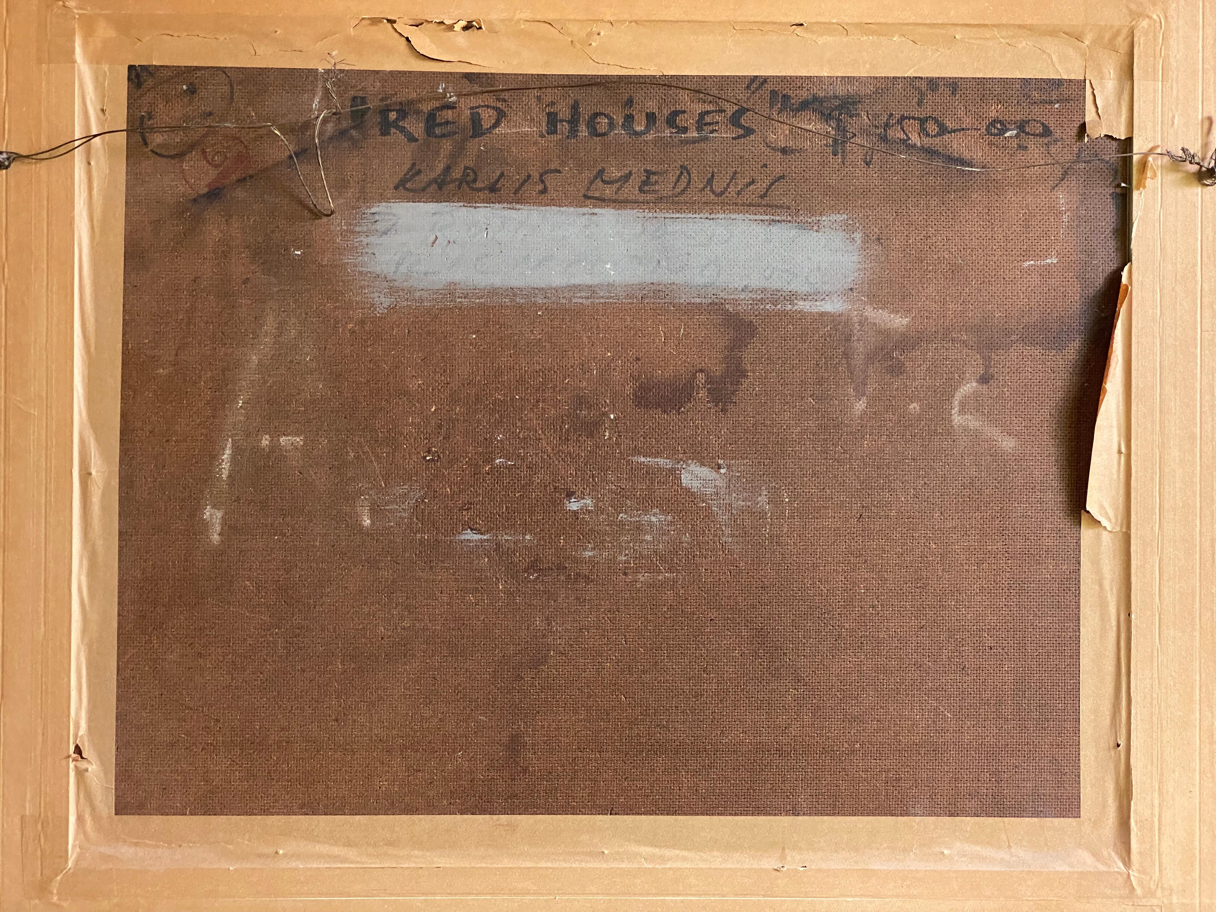 Abstract Expressionist Red Houses Sydney Signed Karlis Mednis 1966 en venta 8