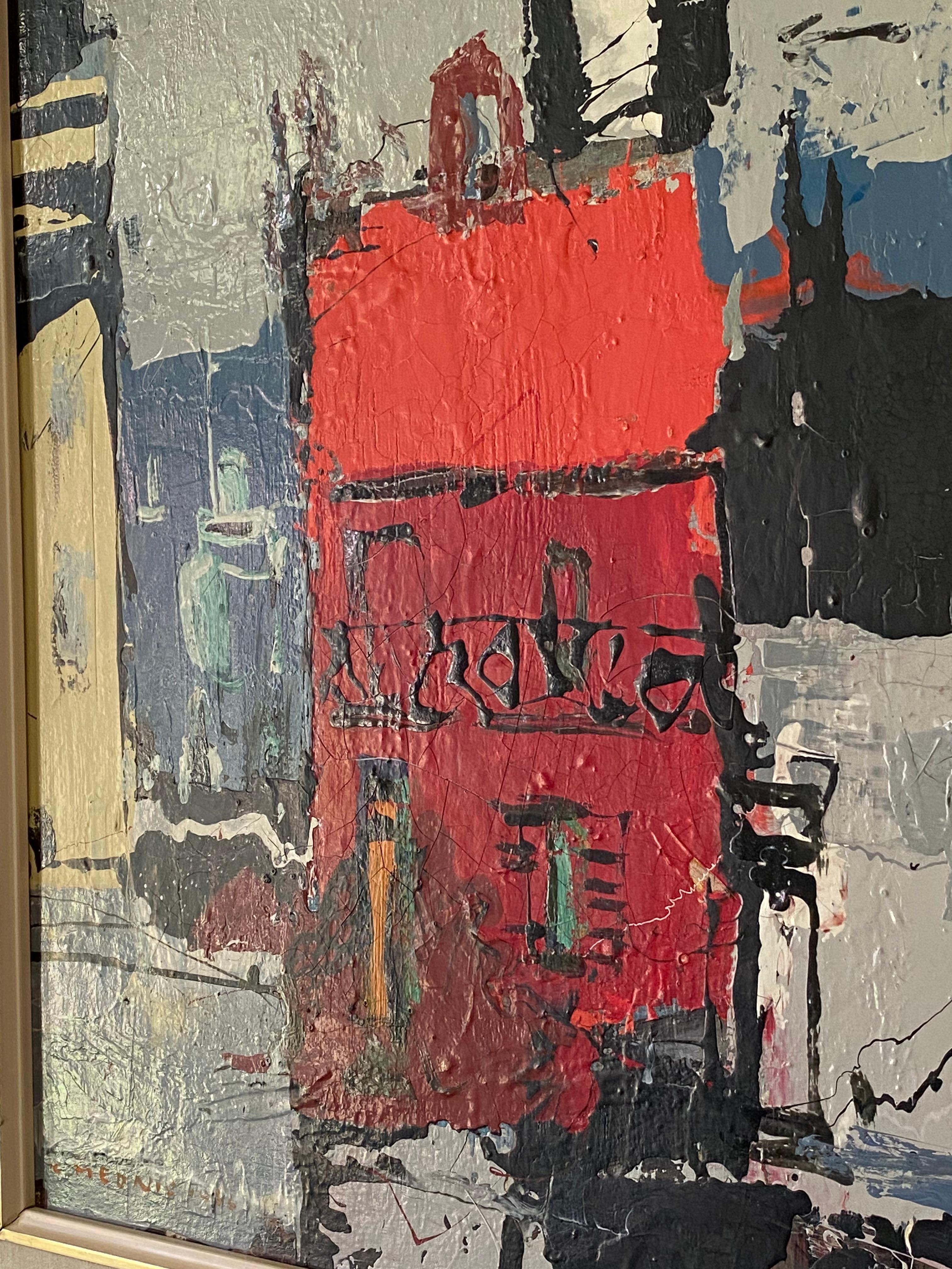 Abstract Expressionist Red Houses Sydney Signed Karlis Mednis 1966 en venta 1