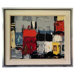 Vintage Abstract Expressionist Red Houses Sydney Signed Karlis Mednis 1966