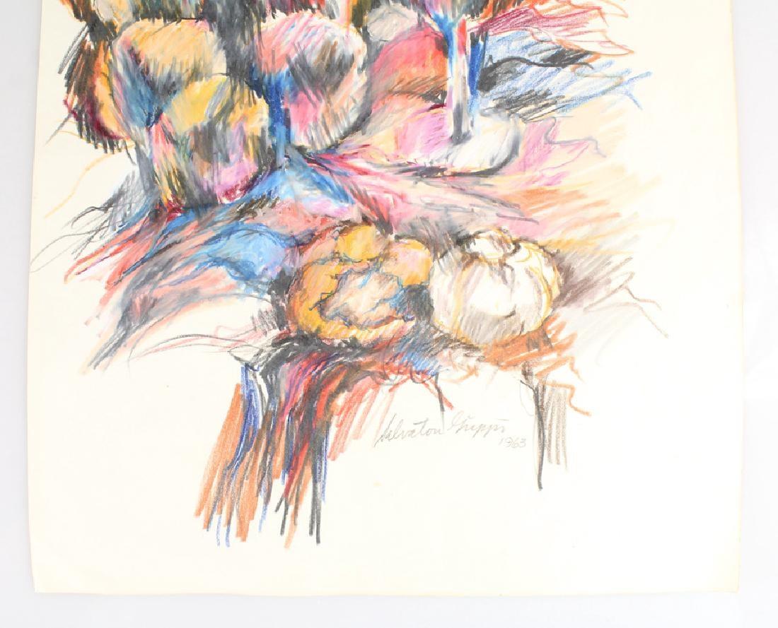Abstrakte expressionistische Stilllebenzeichnung auf Papier von Salvatore Grippi, 1960er Jahre. Wunderschönes farbiges Graphitstillleben auf Papier. Unterzeichnet und datiert. Aus dem Nachlass des Künstlers. 