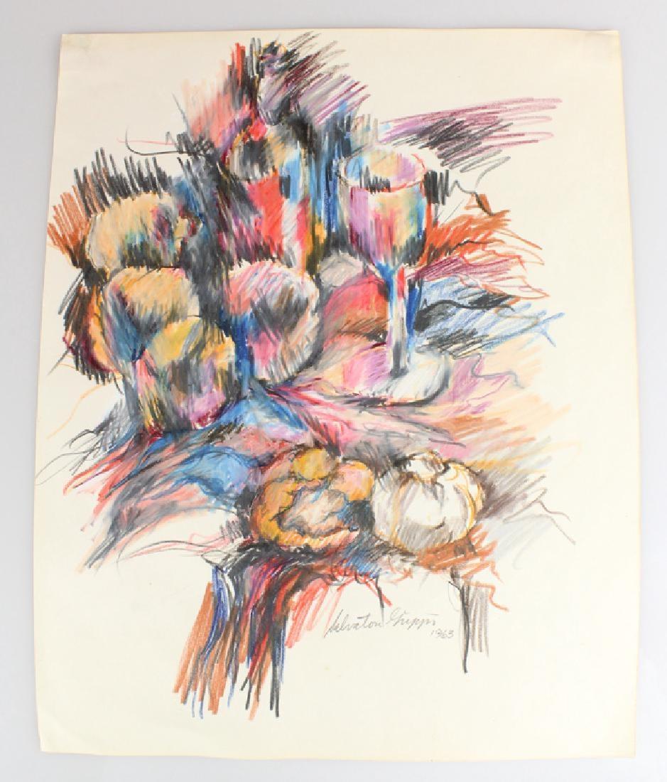 American Abstract Expressionist Still Life Drawing on Paper by Salvatore Grippi, 1960s For Sale
