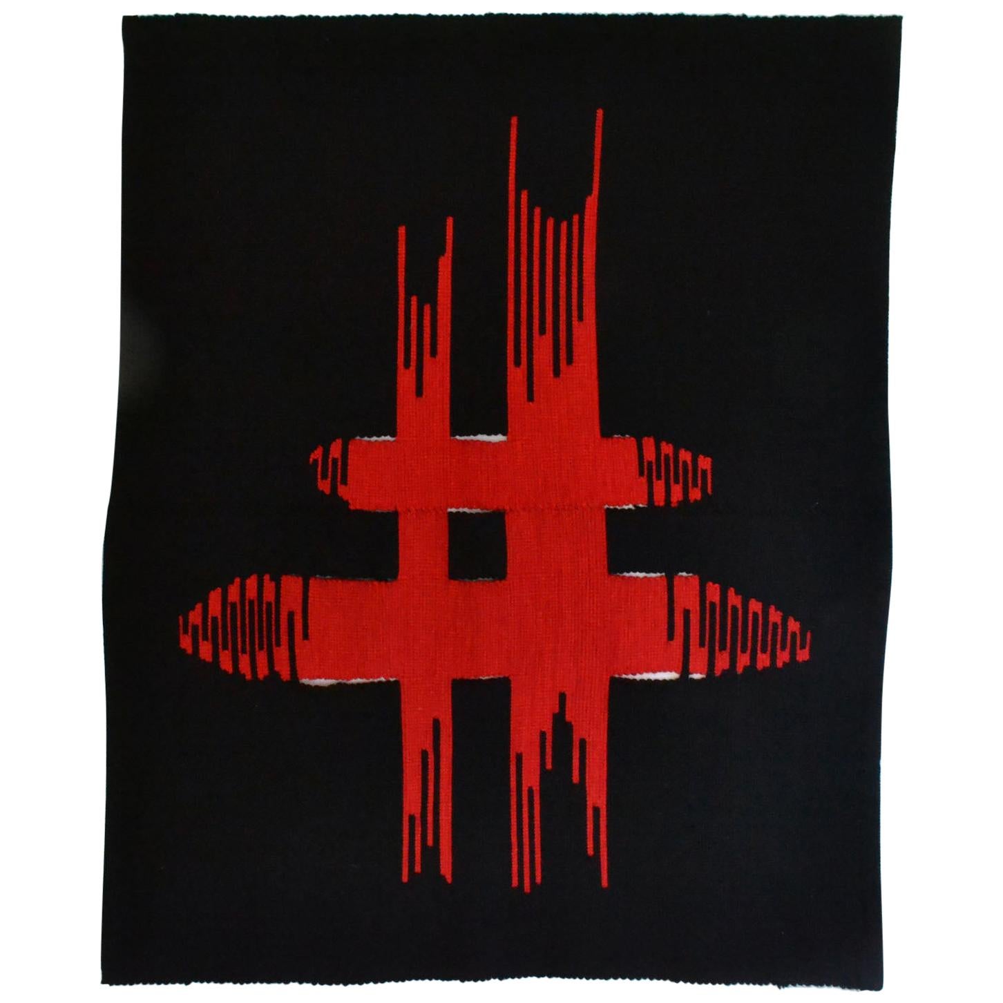 Abstract Expressionist Tapestry by Liesbeth Wiersma in Red and Black, 1969