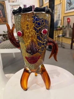 Abstract Face Sculpture in Murano-Style Art Glass
