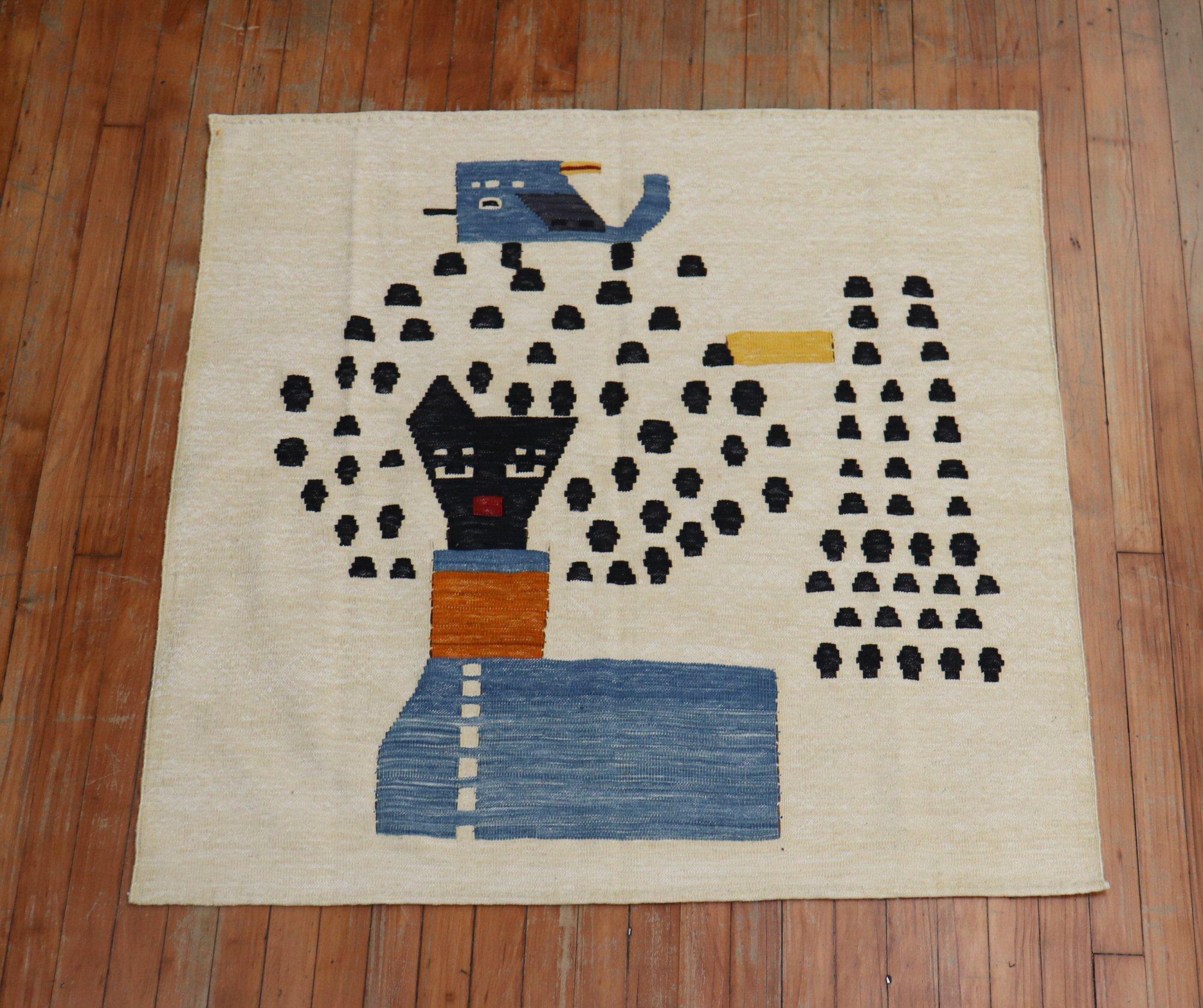 20th Century Abstract Facial Persian Flat-Weave