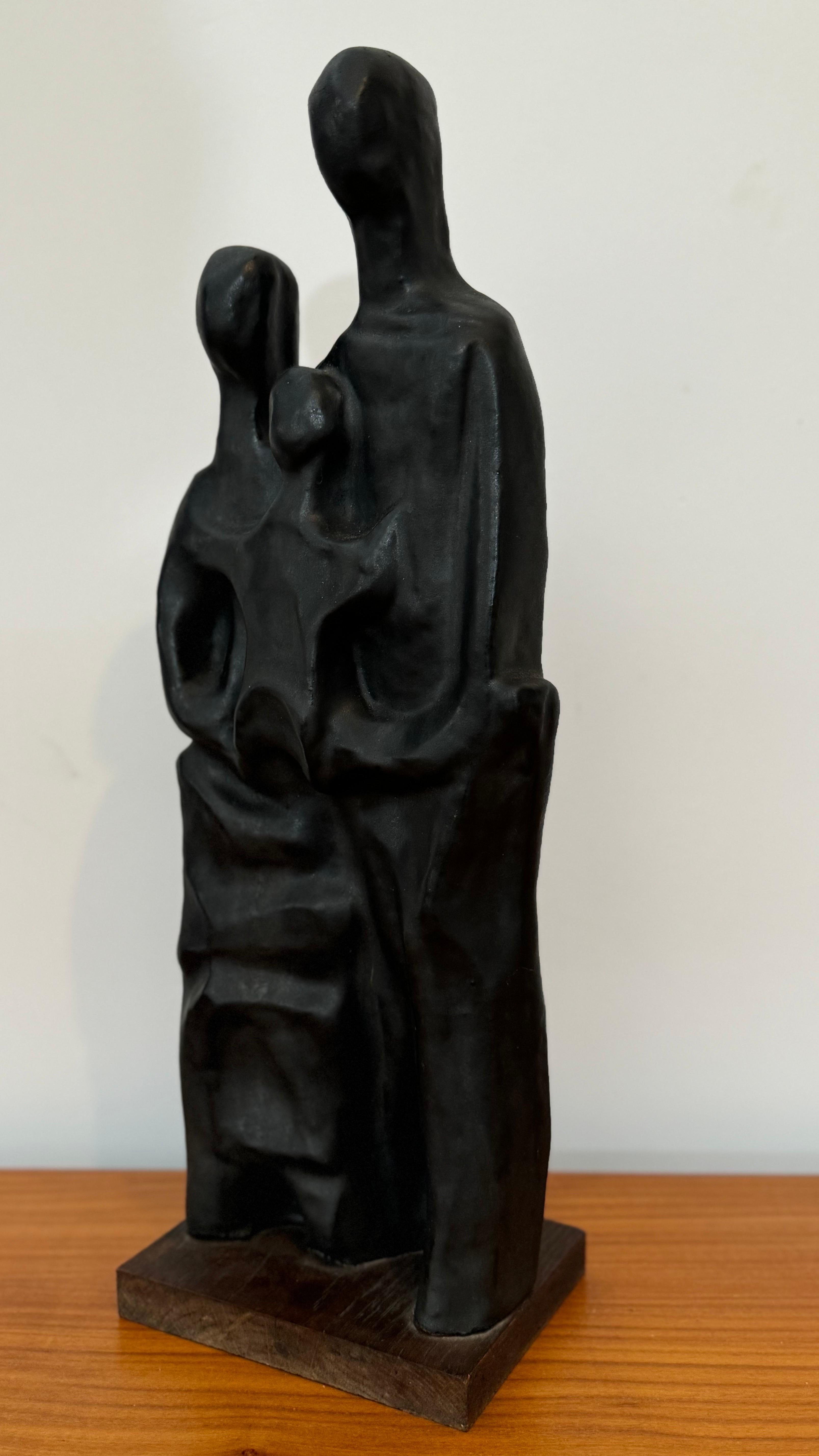 Mid-Century Modern Abstract Family Sculpture in Black Glaze by Elie Van Damme, Belgium, 1960s For Sale