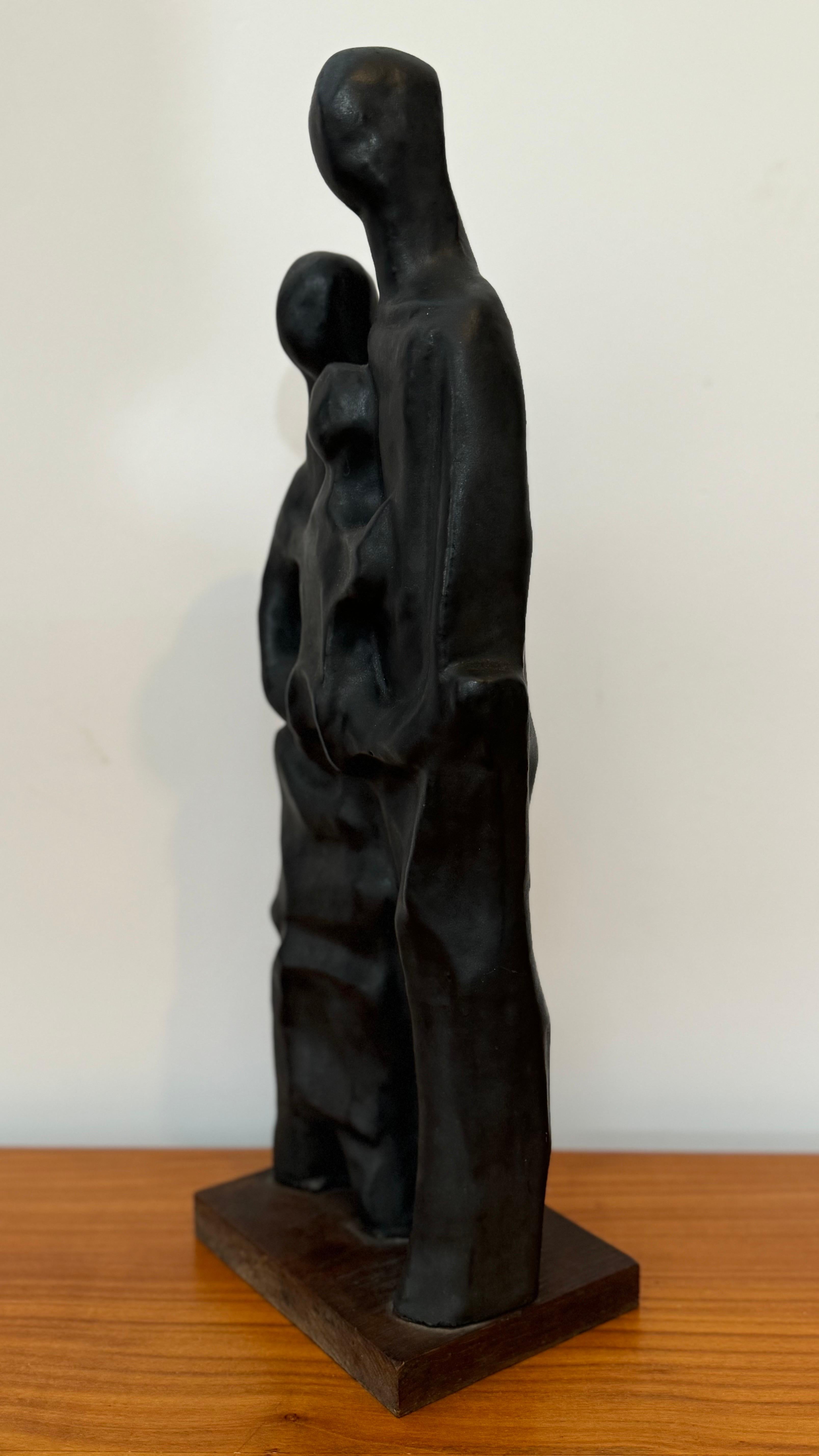 Belgian Abstract Family Sculpture in Black Glaze by Elie Van Damme, Belgium, 1960s For Sale