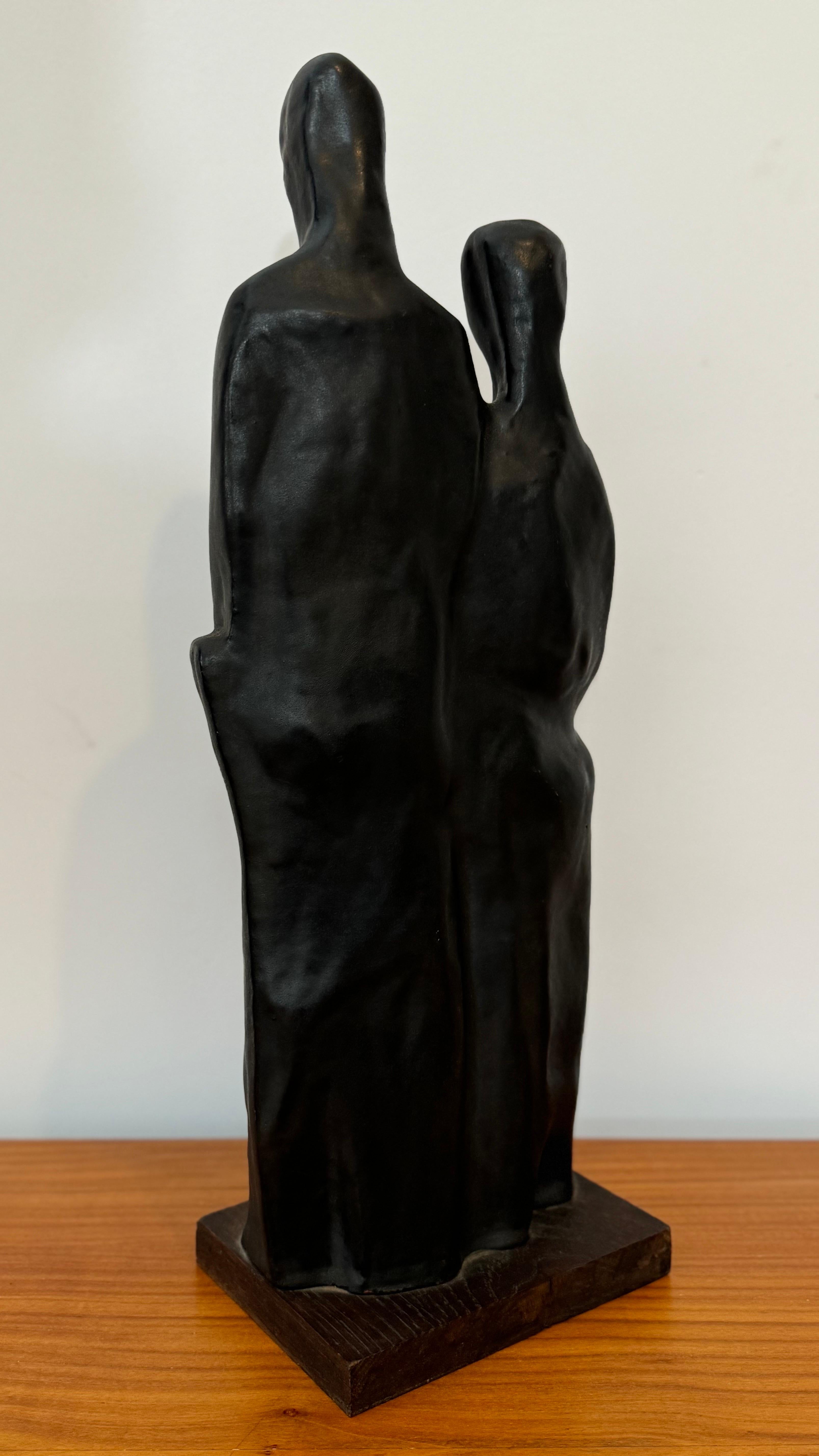 Glazed Abstract Family Sculpture in Black Glaze by Elie Van Damme, Belgium, 1960s For Sale