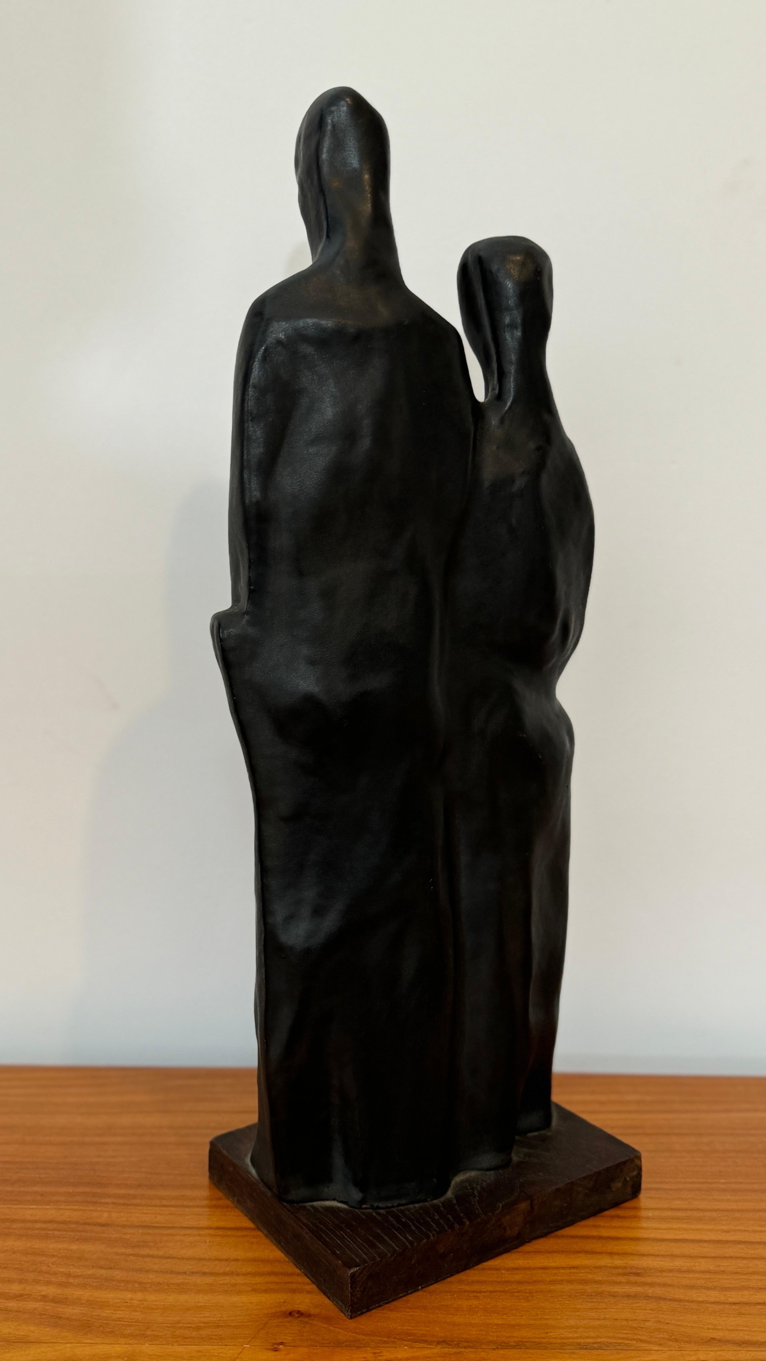 Abstract Family Sculpture in Black Glaze by Elie Van Damme, Belgium, 1960s In Good Condition For Sale In Antwerp, BE
