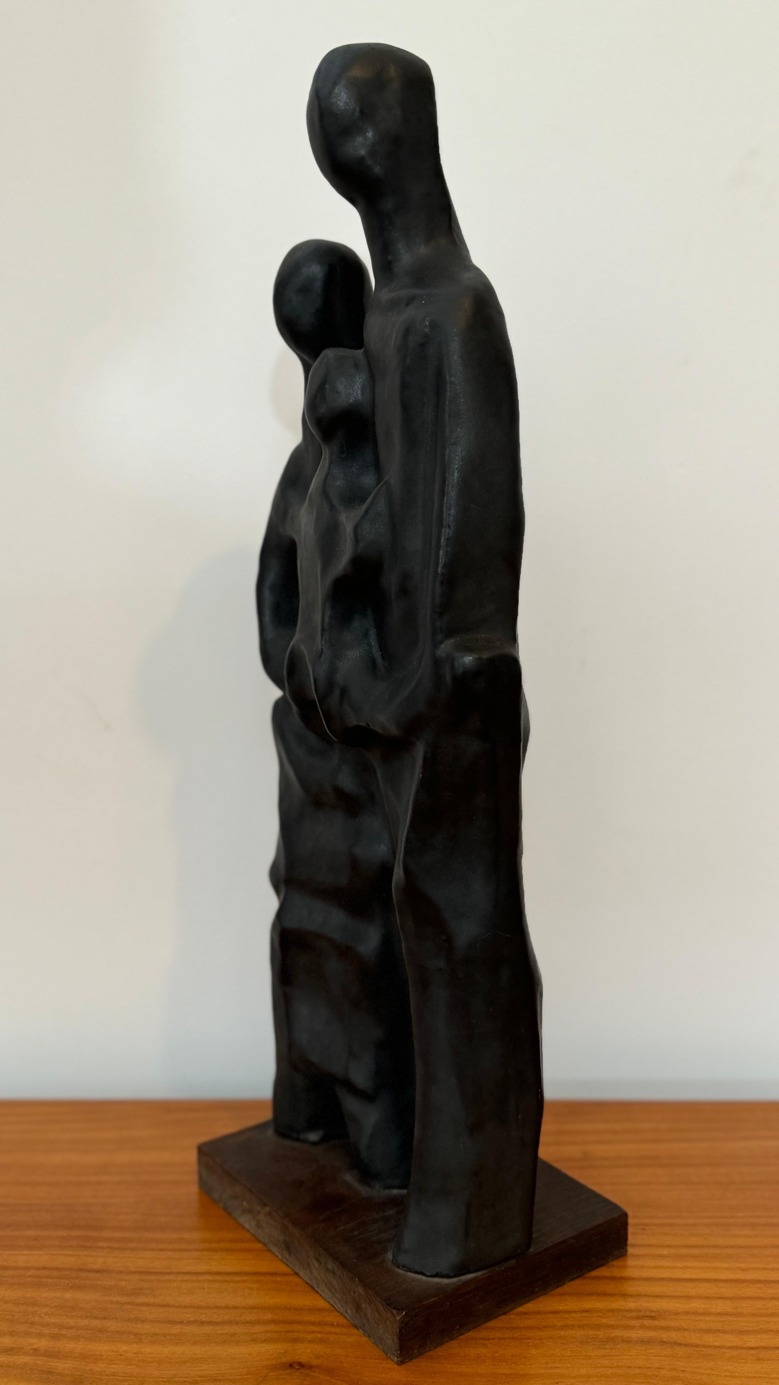 Mid-20th Century Abstract Family Sculpture in Black Glaze by Elie Van Damme, Belgium, 1960s For Sale