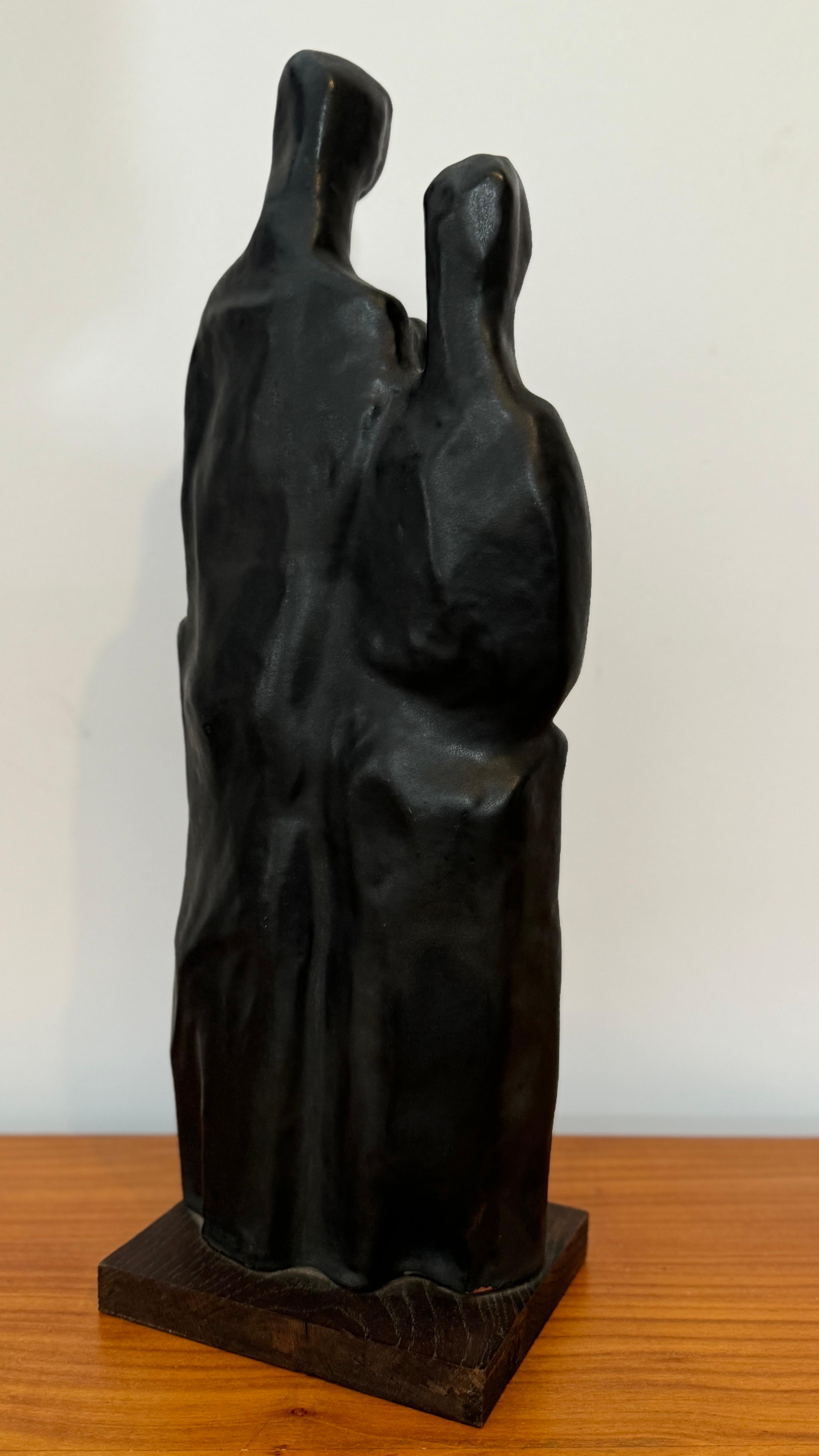Ceramic Abstract Family Sculpture in Black Glaze by Elie Van Damme, Belgium, 1960s For Sale