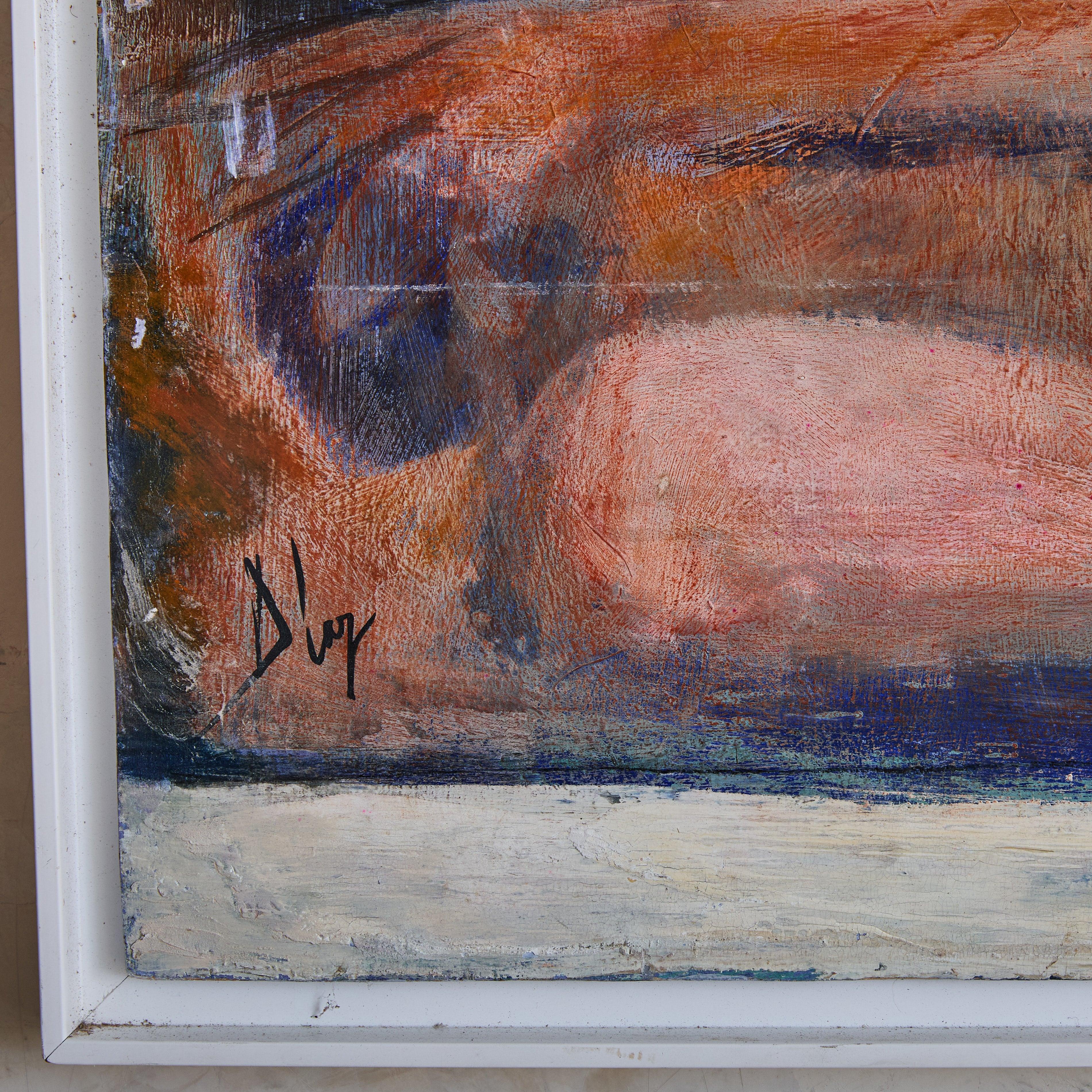 Abstrakte weibliche Form, Acrylgemälde mit weißem Rahmen, 1960er Jahre (Französisch) im Angebot