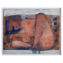 Abstract Female Form Acrylic Painting with White Frame, 1960s